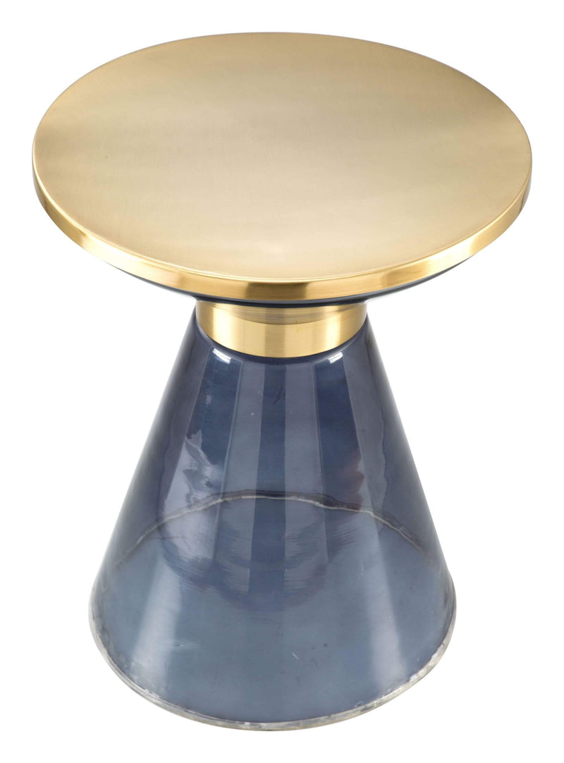 Tables Gold Side Table - 14.8" x 14.8" x 18.1" Blue & Gold, Iron, Glass, Side Table HomeRoots