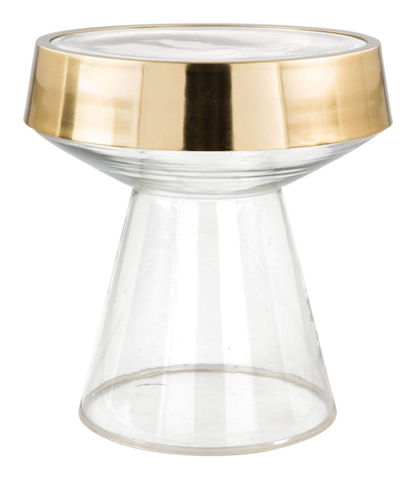 Tables Gold Side Table - 15.2" x 15.2" x 17.3" Clear Glass & Gold, Glass, Iron, Side Table HomeRoots