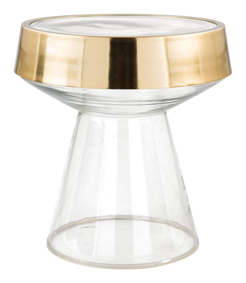 Tables Gold Side Table - 15.2" x 15.2" x 17.3" Clear Glass & Gold, Glass, Iron, Side Table HomeRoots