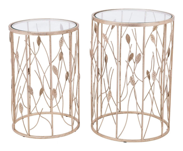 Tables Gold Side Table - 15" x 15" x 22" Clear & Gold, Tempered Glass & Steel, Side Table Set HomeRoots