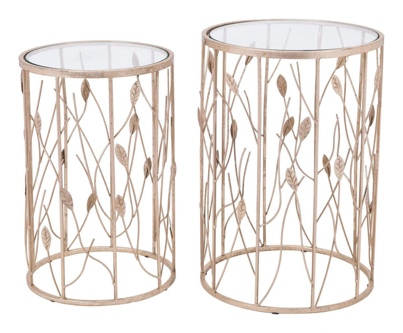 Tables Gold Side Table - 15" x 15" x 22" Clear & Gold, Tempered Glass & Steel, Side Table Set HomeRoots