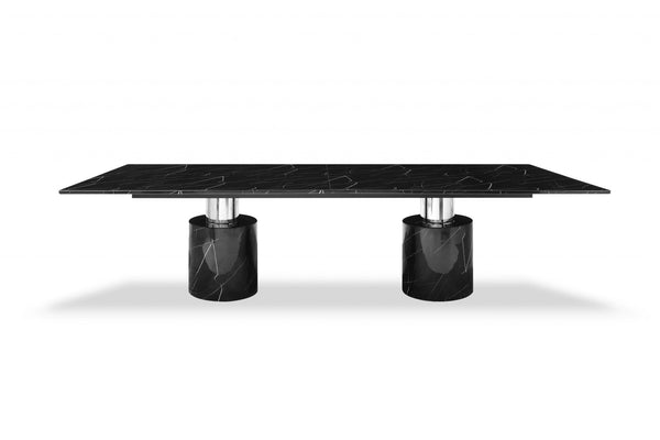 Tables Kitchen and Dining Room Tables - 120" X 48" X 30" Black Marble Stainless Steel Dining Table HomeRoots
