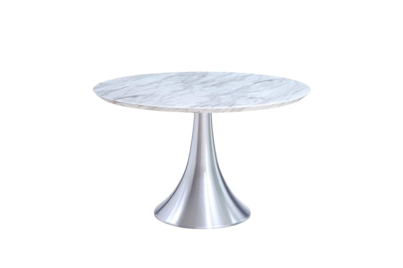 Tables Kitchen and Dining Room Tables - 43" X 43" X 30" White Marble Stainless Steel Round Dining Table HomeRoots