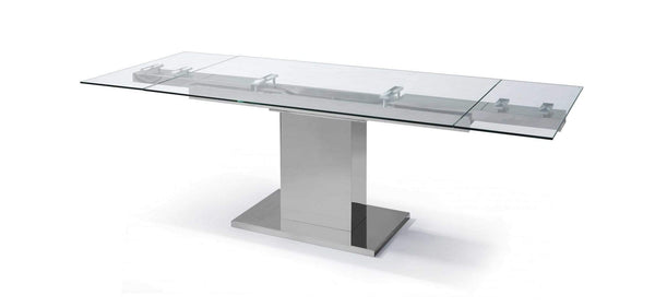 Tables Kitchen and Dining Room Tables - 55" X 35" X 30" clear Glass/Stainless Steel Extendable Dining Table HomeRoots