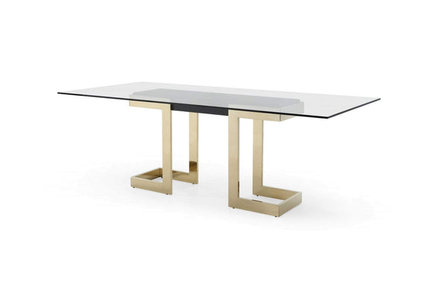 Tables Kitchen and Dining Room Tables - 87" X 39" X 30" Polished Gold Glass/Stainless Steel Dining Table HomeRoots