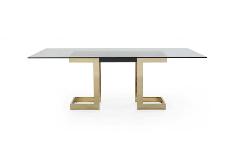 Tables Kitchen and Dining Room Tables - 87" X 39" X 30" Polished Gold Glass/Stainless Steel Dining Table HomeRoots