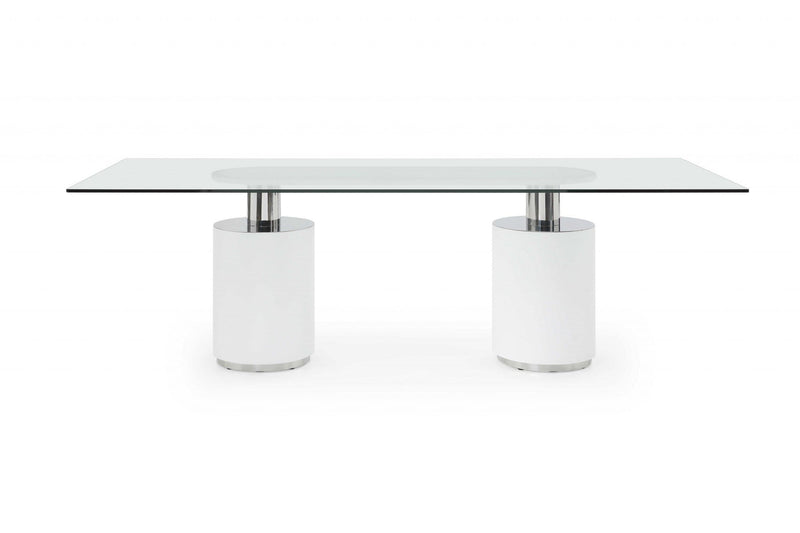 Tables Kitchen and Dining Room Tables - 94" X 39" X 30" White Glass/Stainless Steel Dining Table HomeRoots