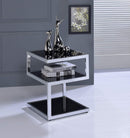 Tables Living Room End Tables - 16" X 16" X 21" Black Glass And Chrome Metal Tube End Table HomeRoots