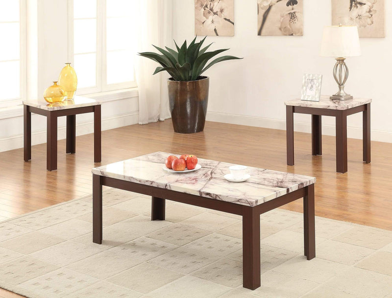 Tables Living Room End Tables - 48" X 24" X 18" 3Pc Faux Marble And Cherry Coffee And End Table Set HomeRoots