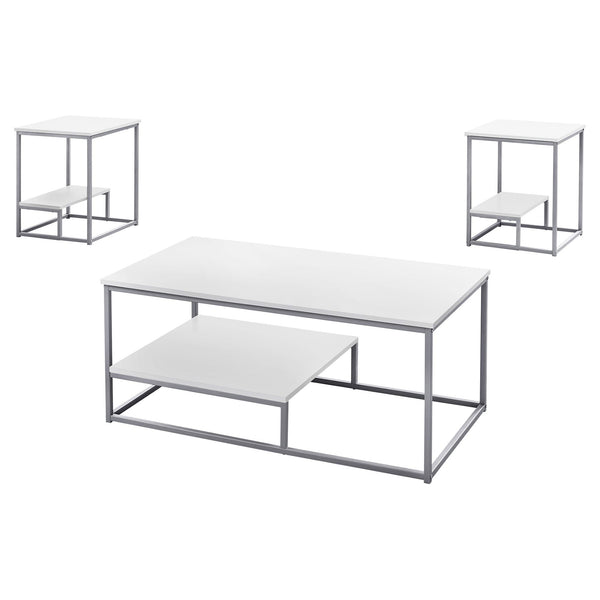 Tables Living Room Table Set White Silver Metal Table Set 3Pcs Set 6093 HomeRoots