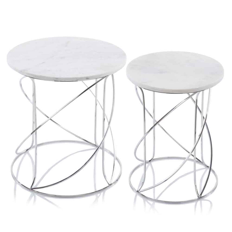 Tables Marble Table - 18" x 18" x 20.5" Buffed, White, Nested - Marble Tables Set of 2 HomeRoots