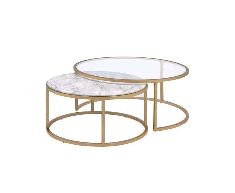 Tables Marble Table - 36" X 36" X 16" Faux Marble Gold Metal Engineered Wood 2Pc Pk Nesting Table Set HomeRoots