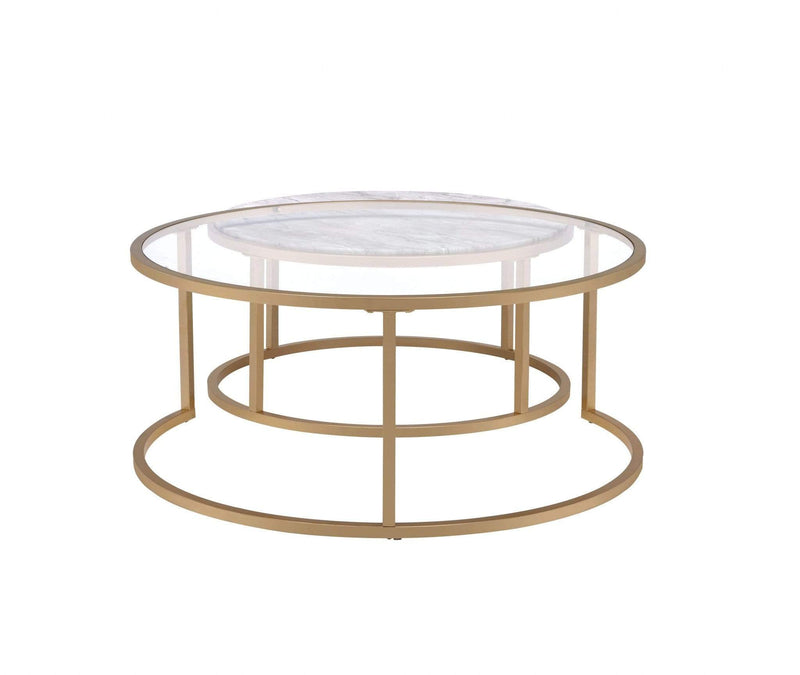 Tables Marble Table - 36" X 36" X 16" Faux Marble Gold Metal Engineered Wood 2Pc Pk Nesting Table Set HomeRoots