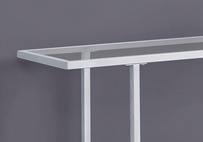 Tables Metal Accent Table - 12" x 41'.75" x 32" Silver, Tempered Glass, Metal - Accent Table HomeRoots