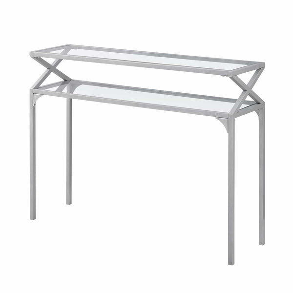 Tables Metal Accent Table - 12" x 42" x 32" Silver, Clear, Metal, Tempered Glass - Accent Table HomeRoots