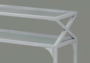 Tables Metal Accent Table - 12" x 42" x 32" Silver, Clear, Metal, Tempered Glass - Accent Table HomeRoots