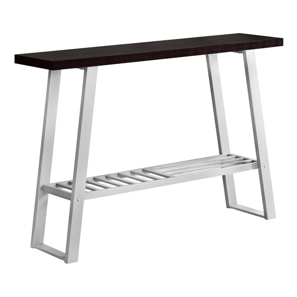 Tables Metal Accent Table - 12" x 47'.25" x 32" Cappuccino/Silver, Metal, Hollow-Core, Particle Board - Accent Table Hall Console HomeRoots