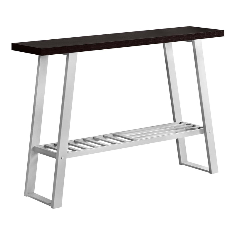 Tables Metal Accent Table - 12" x 47'.25" x 32" Cappuccino/Silver, Metal, Hollow-Core, Particle Board - Accent Table Hall Console HomeRoots