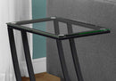 Tables Metal Accent Table - 15'.75" x 12" x 24" Black, Clear, Metal, Tempered Glass - Accent Table HomeRoots