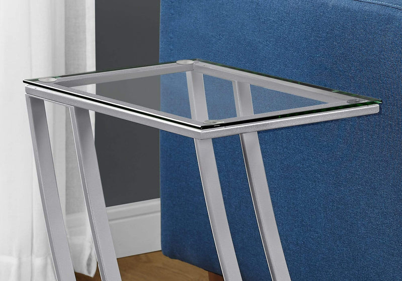 Tables Metal Accent Table - 15'.75" x 12" x 24" Silver, Clear, Metal, Tempered Glass - Accent Table HomeRoots