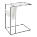 Tables Metal Accent Table - 19'.5" x 12" x 24" Chrome, Tempered Glass, Leather-Look - Accent Table HomeRoots