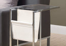 Tables Metal Accent Table - 19'.5" x 12" x 24" Chrome, Tempered Glass, Leather-Look - Accent Table HomeRoots