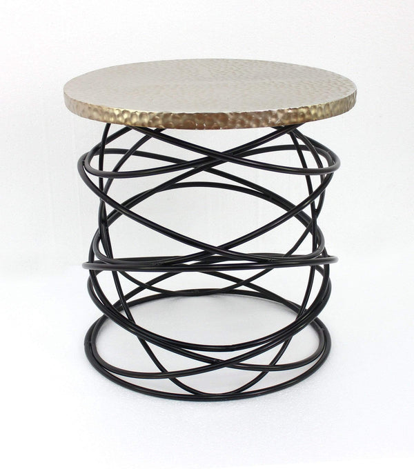 Tables Metal Accent Table - 23.25" x 23.25" x 23.25" Gold, Cable-Shaped Base - Accent Table HomeRoots