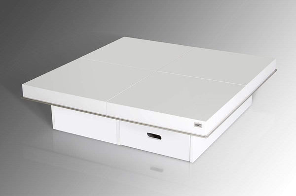 Tables Modern Coffee Table - 12" White Gloss Coffee Table with Pull Out Squares HomeRoots