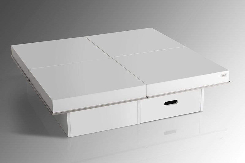 Tables Modern Coffee Table - 12" White Gloss Coffee Table with Pull Out Squares HomeRoots