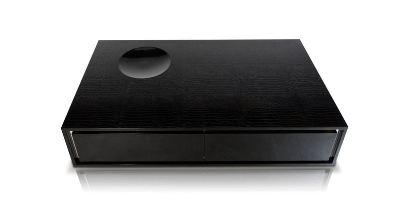 Tables Modern Coffee Table - 14.5" Black Crocodile Lacquer Coffee Table with 2 Drawers HomeRoots