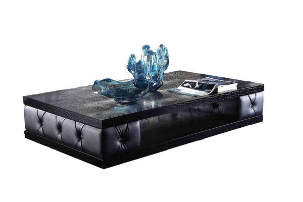 Tables Modern Coffee Table - 15" Black Leatherette Coffee Table with Crystals HomeRoots