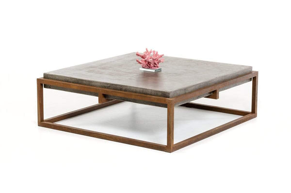 Tables Modern Coffee Table - 15" Concrete and Metal Coffee Table HomeRoots