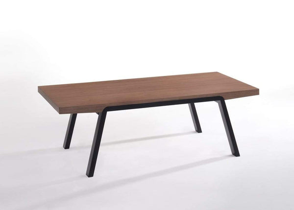 Tables Modern Coffee Table - 24" Walnut Wood and Black Metal Coffee Table HomeRoots