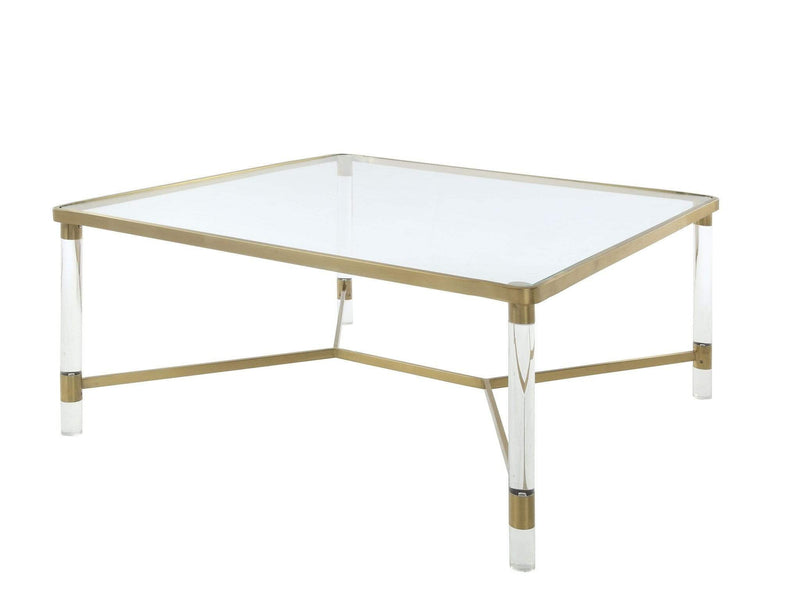 Tables Modern Coffee Table - 39" X 39" X 17" Clear Acrylic, Gold Stainless Steel And Clear Glass Coffee Table HomeRoots