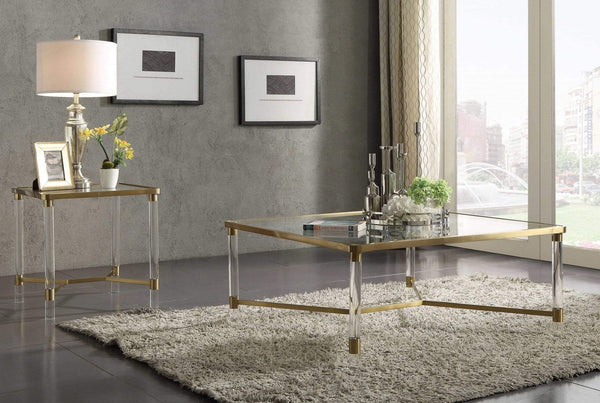 Tables Modern Coffee Table - 39" X 39" X 17" Clear Acrylic, Gold Stainless Steel And Clear Glass Coffee Table HomeRoots