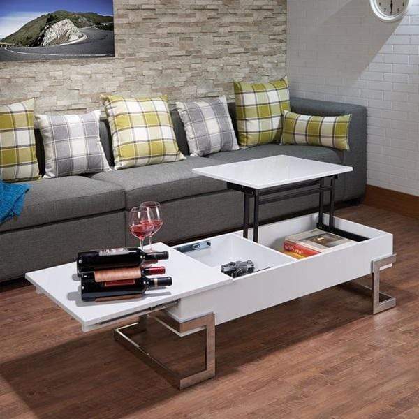 Tables Modern Coffee Table - 47" X 20" X 14" White And Chrome Particle Board Coffee Table HomeRoots