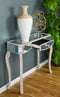 Tables Modern Console Table - 35'.5" X 13" X 31" White Washed MDF, Wood, Mirrored Glass Console Table with Mirrored Glass Inserts and a Drawer HomeRoots