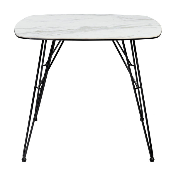 Tables Modern Dining Table - 35.44" X 35.44" X 29.53" White Laminated Ceramic Glass Dining Table with Black Powder Coated Steel Legs HomeRoots