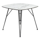 Tables Modern Dining Table - 35.44" X 35.44" X 29.53" White Laminated Ceramic Glass Dining Table with Black Powder Coated Steel Legs HomeRoots