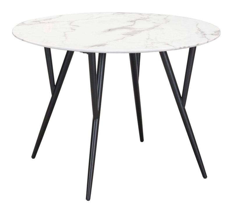 Tables Modern Dining Table - 42.1" x 42.1" x 29.9" Stone & Matte Black, Faux Marble, Steel, Dining Table HomeRoots