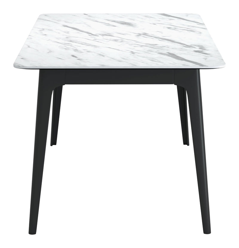 Tables Modern Dining Table - 62.8" x 35.2" x 29.7" Stone & Black, MDF & Rubber Wood, Dining Table HomeRoots