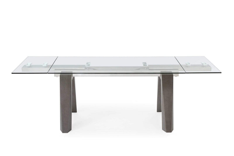 Tables Modern Dining Table - 63" X 35" X 30" Grey Glass/Stainless Steel Extendable Dining Table HomeRoots