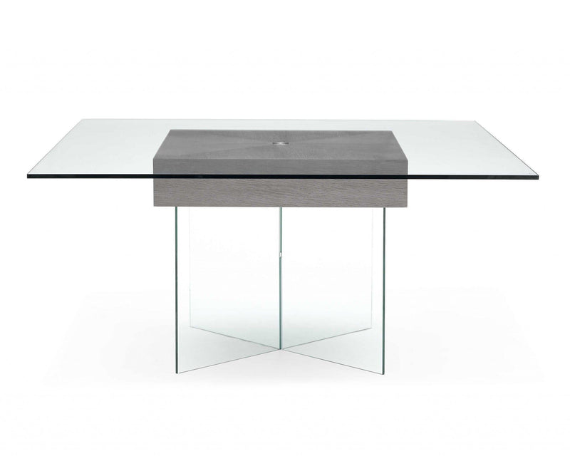 Tables Modern Dining Table - 63" X 63" X 30" Gray Oak Veneer Glass Dining Table HomeRoots