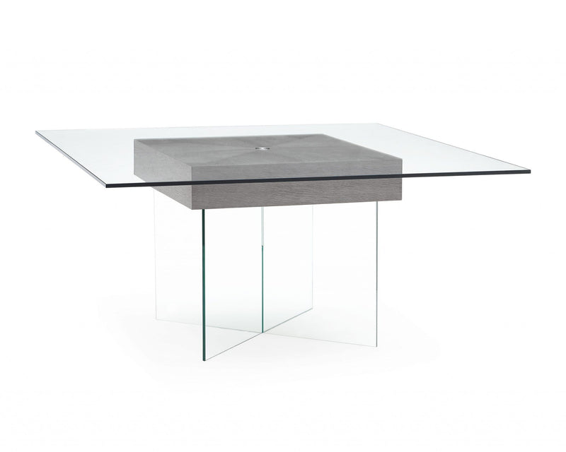 Tables Modern Dining Table - 63" X 63" X 30" Gray Oak Veneer Glass Dining Table HomeRoots