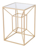 Tables Modern Side Table - 15.9" x 15.9" x 23" Clear & Gold, Glass & Steel, Side Table HomeRoots