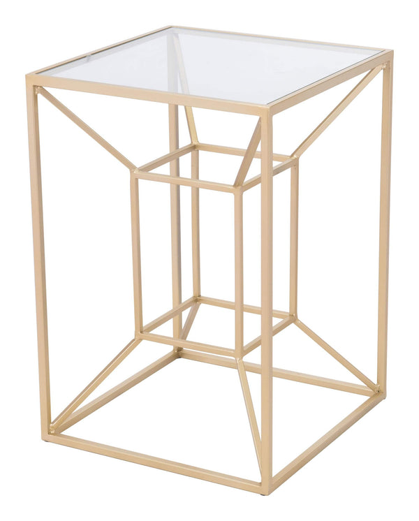 Tables Modern Side Table - 15.9" x 15.9" x 23" Clear & Gold, Glass & Steel, Side Table HomeRoots