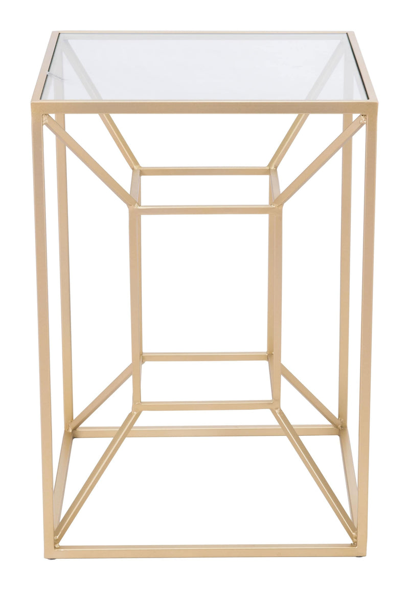 Tables Modern Side Table - 15.9" x 15.9" x 23" Clear & Gold, Glass & Steel, Side Table HomeRoots