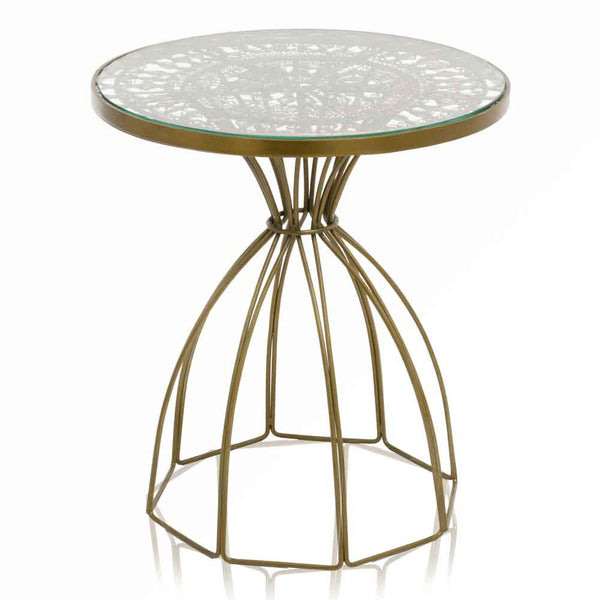 Tables Modern Side Table - 18" x 18" x 21" Antique Brass, Wire Work - Side Table HomeRoots