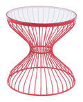 Tables Modern Side Table - 19.7" x 19.7" x 19.7" Red, Tempered Glass, Steel, Side Table HomeRoots