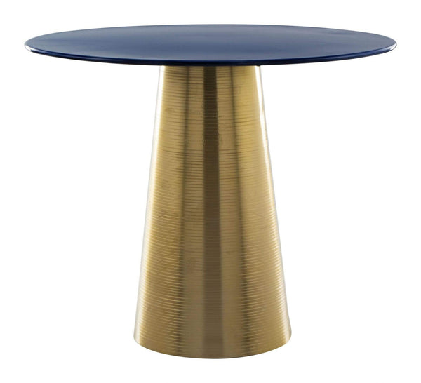 Tables Modern Side Table - 20" x 20" x 16.5" Dark Blue & Gold, Porcelain Enamel, Iron, Side Table HomeRoots